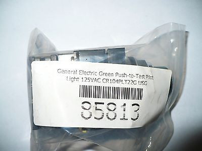 GE CR104PLT22G Green Push-to-Test Pilot Light, 125VAC, Used