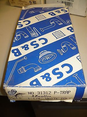 1 pc. Marlin 31312 P-Trap, 1-1/4" White Poly, Less Adapter, New