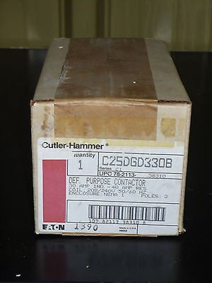 Cutler-Hammer C25DGD330B Contactor, 30 Amp, 208/240V Coil, New