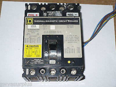 Square D FHL3610016DC1616 Circuit Breaker, 100 Amp, 3 Pole, 600 Volt, Used