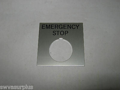 Legend Plate, Square, Silver, EMERGENCY STOP, New