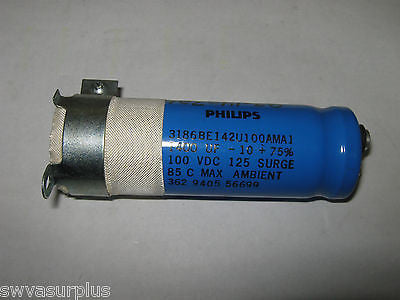 Philips 3186BE142U100AMA1 Capacitor, 1400 UF, 100VDC, Used