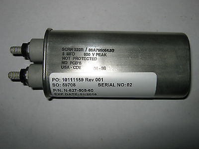 CDE Paper Film Capacitor, SCRN222R, 5 MFD, 600 V, New